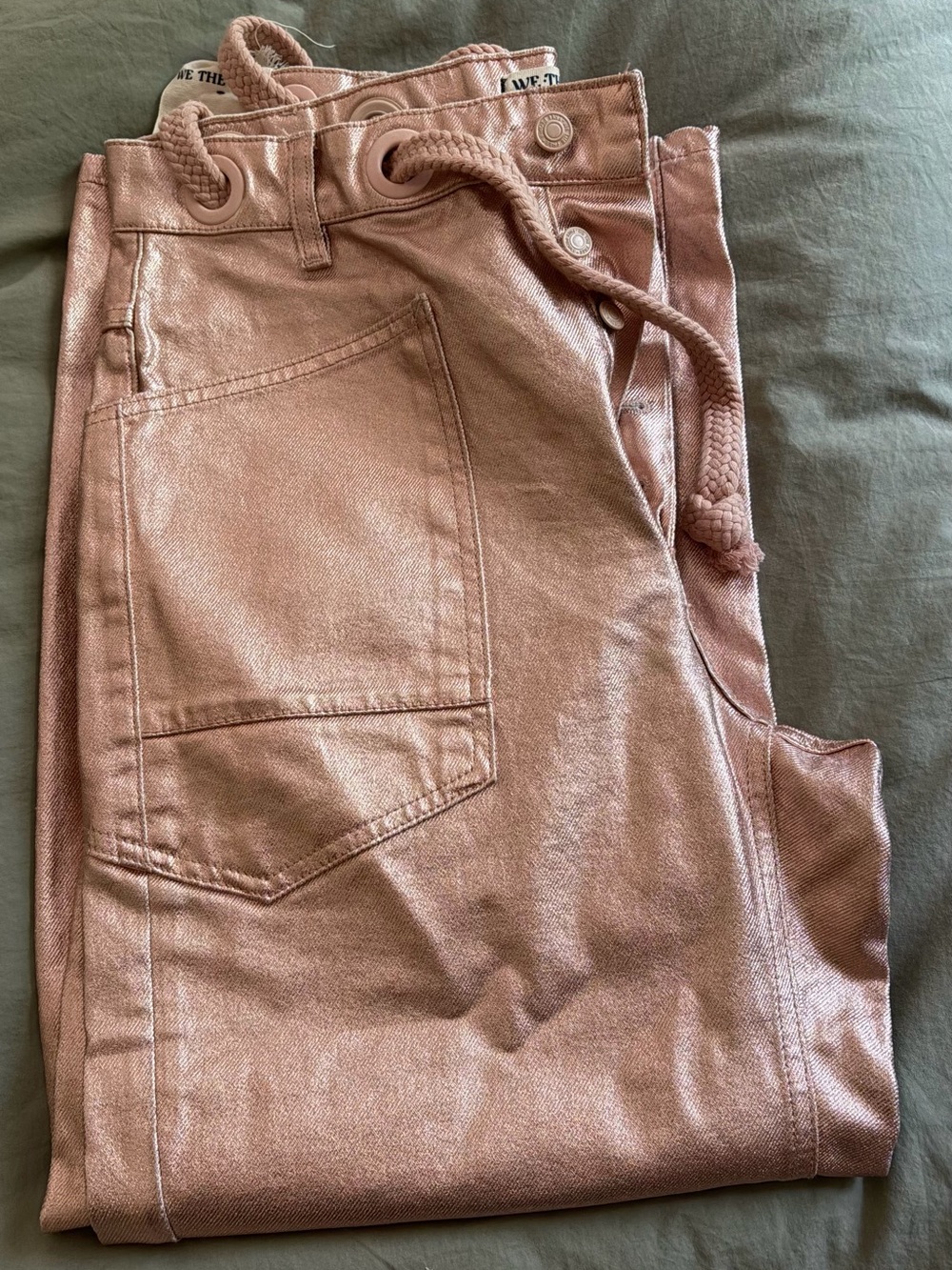 Free people Metallic Rose Pink Drawstring moxie Pants